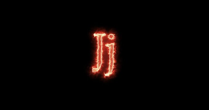 Jj Letter burning written with fire. Loop