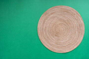 Food, eco friendly style, minimalist, eating and dieting concept. Table mat with green color background. Flat Lay copy space. Top view.