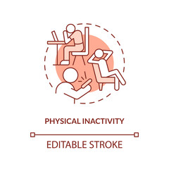 Physical inactivity red concept icon. Sedentary behavior. Chronic disease risk abstract idea thin line illustration. Isolated outline drawing. Editable stroke. Arial, Myriad Pro-Bold fonts used