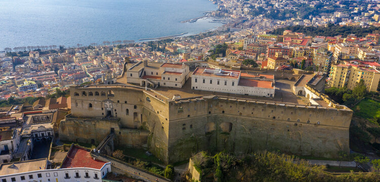 Aerial view of Castel Sant' Elmo in Naples, Italy. The Castle is located in the Vomero district and overlooks the town.