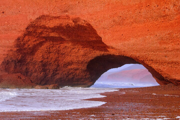 Legzira (Lazgira) beach, Morocco, Northwest Africa. Beautiful nature view, famous red mountain...