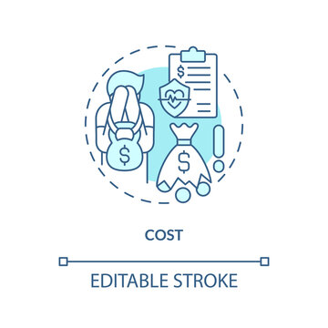 Cost Blue Concept Icon. Expensive Services. Chronic Care Management Challenge Abstract Idea Thin Line Illustration. Isolated Outline Drawing. Editable Stroke. Arial, Myriad Pro-Bold Fonts Used