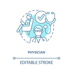 Physician blue concept icon. Medical practitioner. Chronic care management provider abstract idea thin line illustration. Isolated outline drawing. Editable stroke. Arial, Myriad Pro-Bold fonts used