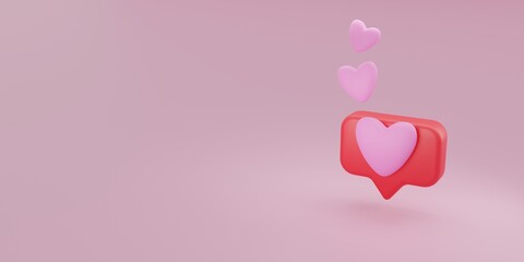 Chat loves Valentine's Day, Heart in the chat box , On the pink floor - 3d rendering.