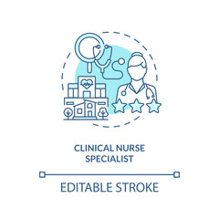 Clinical nurse specialist blue concept icon. Chronic care management provider abstract idea thin line illustration. Isolated outline drawing. Editable stroke. Arial, Myriad Pro-Bold fonts used