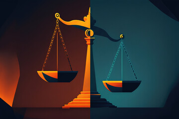 Scales of justice illustration. day and night - obrazy, fototapety, plakaty
