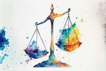 Scales of justice illustration. Watercolour style - obrazy, fototapety, plakaty