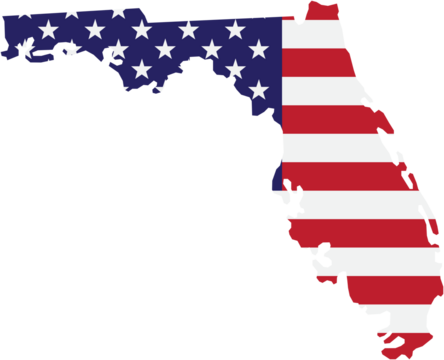 outline drawing of florida state map on usa flag.
