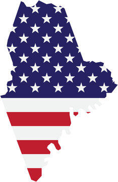 Outline Drawing Of Maine State Map On Usa Flag.