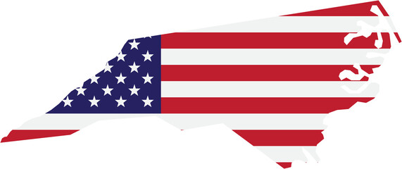outline drawing of north carolina state map on usa flag.