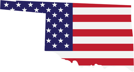 outline drawing of oklahoma state map on usa flag.