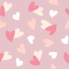 Seamless pattern with white hearts on pink background. Vector graphics. Suitable for the background of postcards, posters, printing on fabrics, covers.