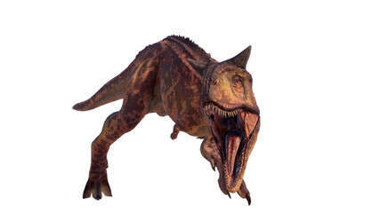 Carnotaurus dinosaur roaring on a blank background PNG ultra high resolution