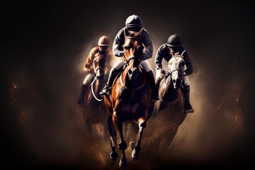 horse racing, beautiful 3d design for You project. Ai Generative - obrazy, fototapety, plakaty