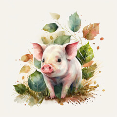 watercolor pig illustration, Generative AI