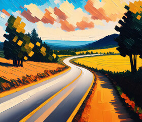 rural road oil painting 7