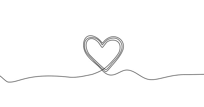 Black line draw icon heart sign. Continuous line drawing of love sign on white. Self drawing animation of line. Video 4k for dynamic web design, Valentine's day, wedding