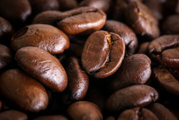 Close up of roast coffee bean with selective focus