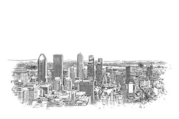 Montreal skyline view, ink sketch illustration.