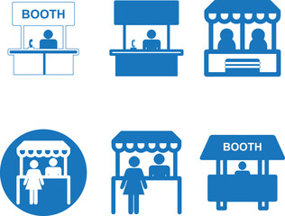 Booth icon set, information booth icon set blue vector