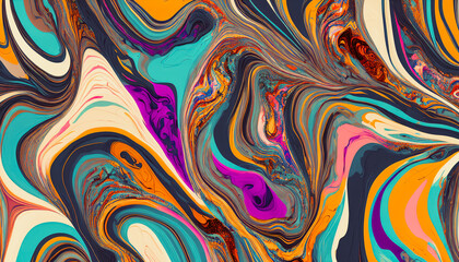 Obraz premium Twisted textures of waves and ribbons in majestic colors, abstract. Generative AI
