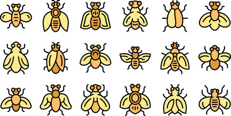 Obraz na płótnie Canvas Tsetse fly icons set outline vector. Dangerous insect. House animal color flat
