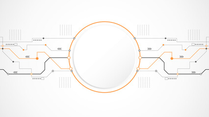 white grey circle technology background abstract. technology with line digital color grey, orange, dot, hi-tech, vector. circle technological for web banner, background, wallpaper, structure, object. 