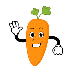 Cute carrot cartoon mascot character smiling. Vintage doodle style illustration concept