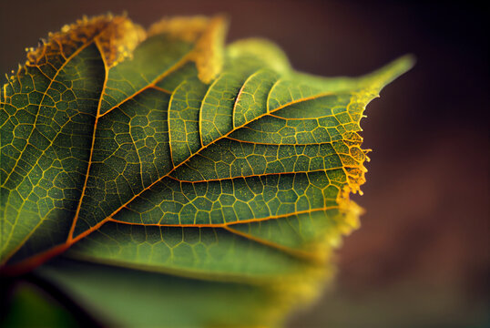 Nature's intricate patterns on the surface of a leaf. AI-Assisted Image