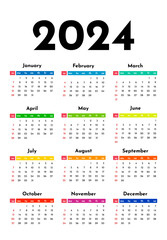 Calendar for 2024 isolated on a white background