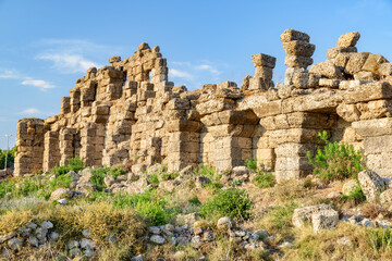 Awesome view of the ancient city walls in Side, Turkey