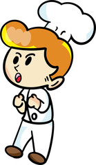 The chef cartoon character  drawing design for food concept.