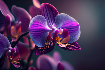 Close-up of a vibrant purple orchid, its delicate petals captivating. AI-Assisted Image