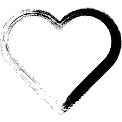 Black abstract heart shape, hand drawn love symbol, painting made with brush stroke, isolated object with transparent background, creative sketch illustration
