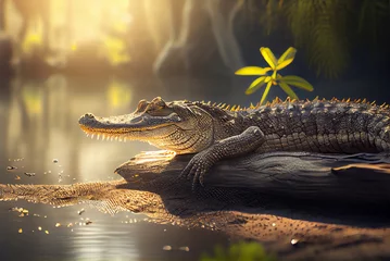 Fototapeten Majestic crocodile basking in the sun. AI-Assisted Image. © HUXL3Y