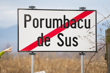 road sign indicating the exit from a locality. detail.