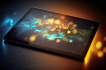 Brightly lit tablet with generic image on screen. AI-Assisted Image.