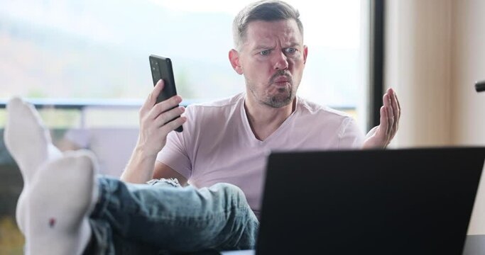 Crazy worker loses his temper screaming loudly about computer problems or virus attack