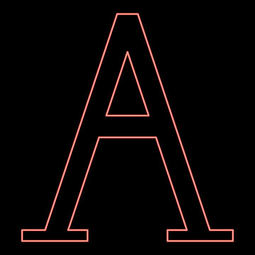 Neon alpha greek symbol capital letter uppercase font red color vector illustration image flat style