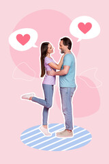 Creative composite collage art magazine couple dance slow dance celebrate dream honeymoon anniversary mind only love isolated on pink background