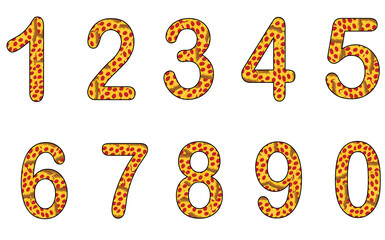 pizza en numeros  cero to nine, transparent background