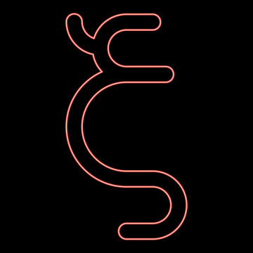 Neon ksi greek symbol small letter lowercase font red color vector illustration image flat style