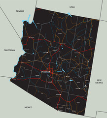 High detailed Arizona road map with labeling. - 560038755