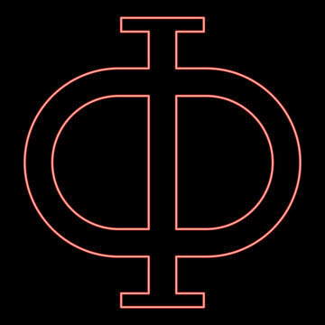 Neon phi greek symbol capital letter uppercase font red color vector illustration image flat style