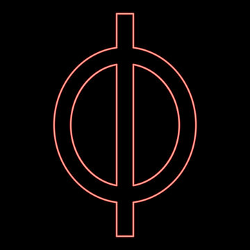 Neon phi greek symbol small letter lowercase font red color vector illustration image flat style