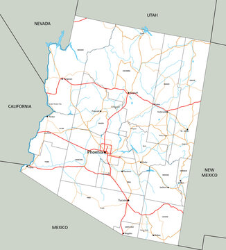 High detailed Arizona road map with labeling.