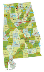 Highly detailed editable political map with separated layers. Alabama