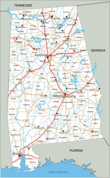 High detailed Alabama road map with labeling.