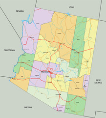 Arizona - Highly detailed editable political map with labeling.