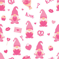Seamless pattern Valentine's day Gnome vector illustration